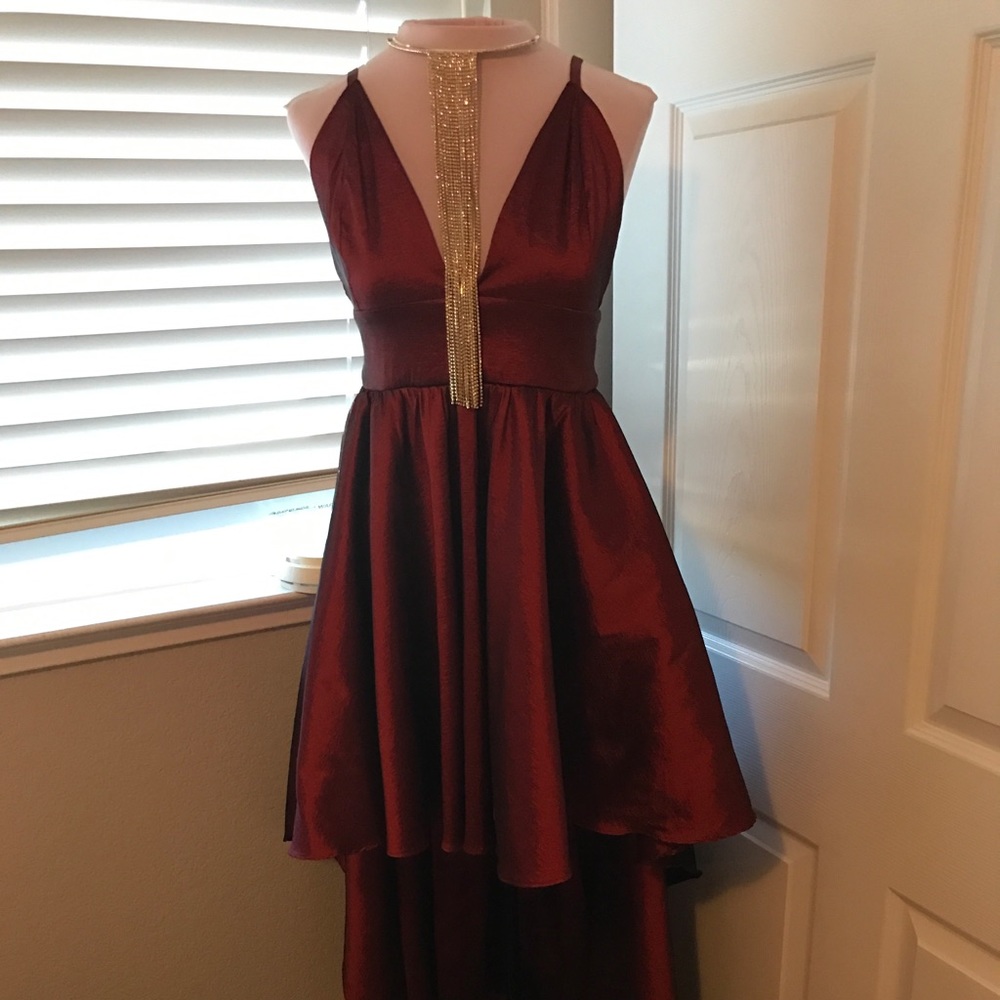 High Low Plunge Neck Prom Dress